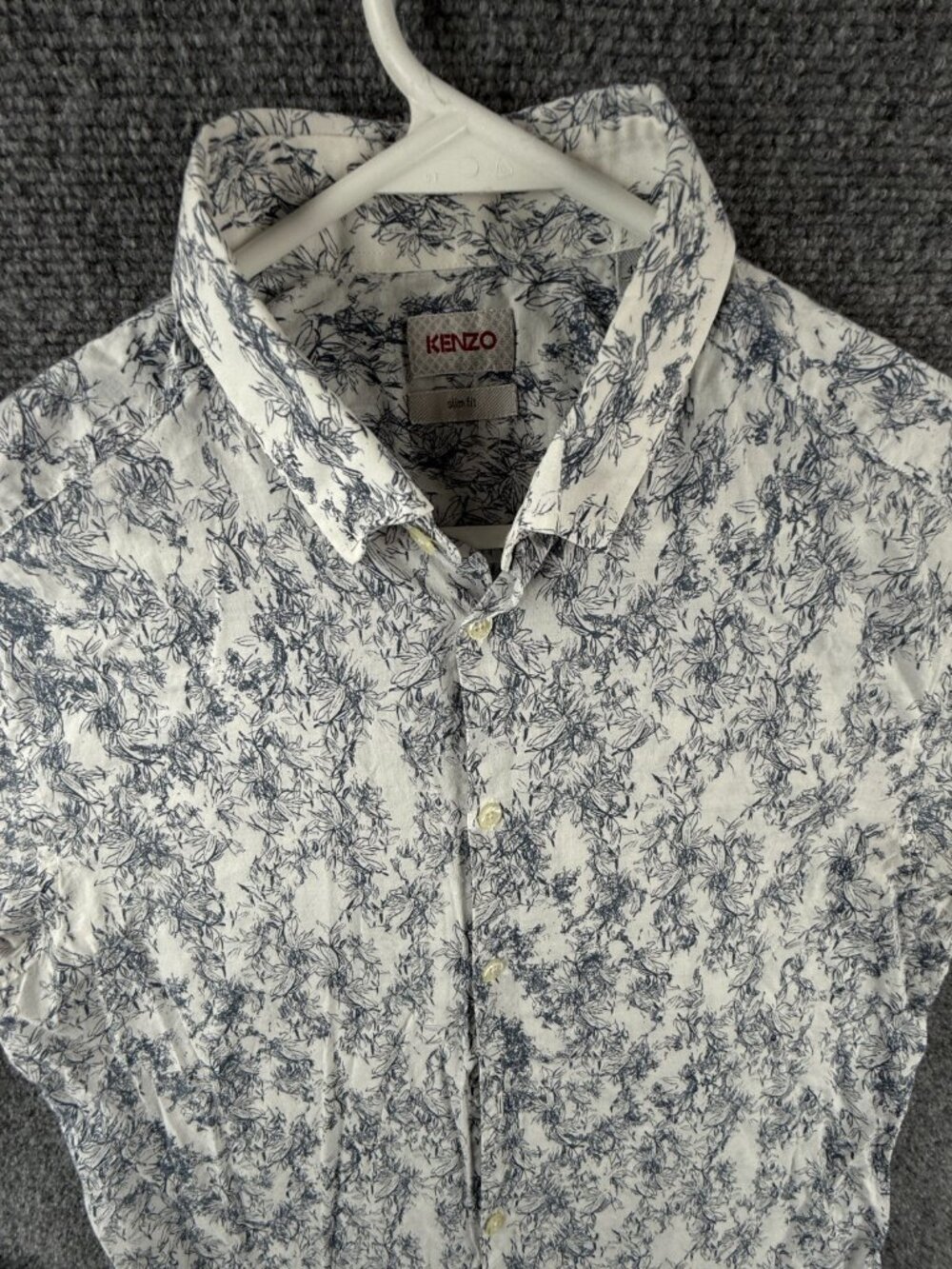 KENZO Button Up Shirt Long Sleeve Slim Fit Blue Gray Floral Size 16 Adult Cotton